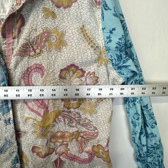 NWOT Cino Sundance Crinkled Pearl Button Shirt Peacock funky festival boho - L - Picture 4 of 11